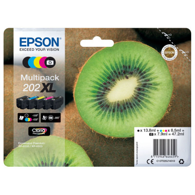 Epson T02G7 (C13T02G74010, 202XL), originální inkoust, CMYK, 1 x 13,8 ml, 1 x 7,9 ml, 3 x 8,5 ml, 5-pack