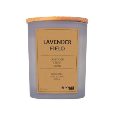 Sójová svíčka ve skle, dřevěné víčko a knot, Lavender Field, 200g
