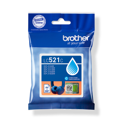 Brother LC-521C, originální inkoust, azurový, 500 stran