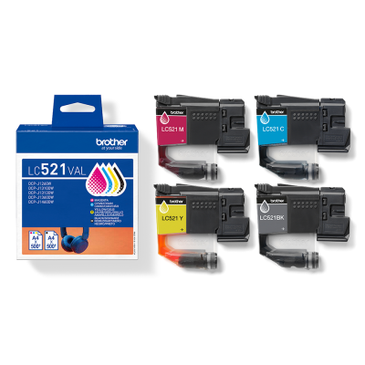 Brother LC-521VAL, originální inkoust, CMYK, 500 stran, 4-pack