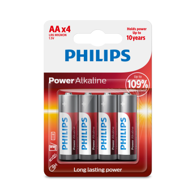 Philips alkalická baterie AA, 4-pack, Power Alkaline (LR6P4B/10)